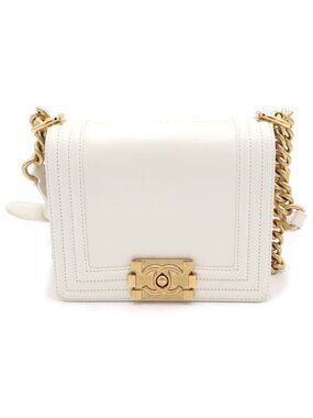 Chanel Boy Lambskin Chain Shoulder Bag Gold White
